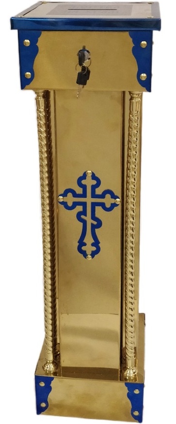 Jertfă pentru biserică cu tuburi din alamă, oțel damasc și cruce gravată cu laser 24,5х24,5cm (înălțime 83cm)