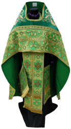 Veșmânt preoțesc combinat, din brocart, cu epitrahil brodat, broderie „Model nou”