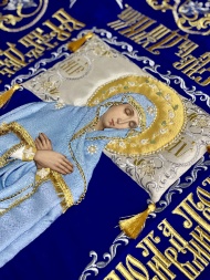 Epitaf Fecioarei Maria pe catifea 120х80cm (Îngeri, argint) (broderie cu struguri, centru brodat și decorat)