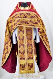 Veșminte preoțești combinate din brocart „Crucea Solară”, cu epitrahil brodat, broderie „Broderie Nouă”