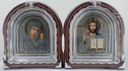 Icoane „Perechea Cununiei” litografie gri, coroană argintie, patină argintie, ramă 27×25cm