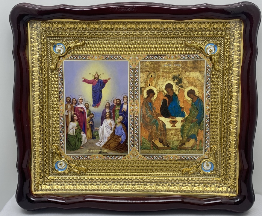 Icoană dublă Înălțarea Domnului | Sfânta Treime a Vechiului Testament 48x42cm