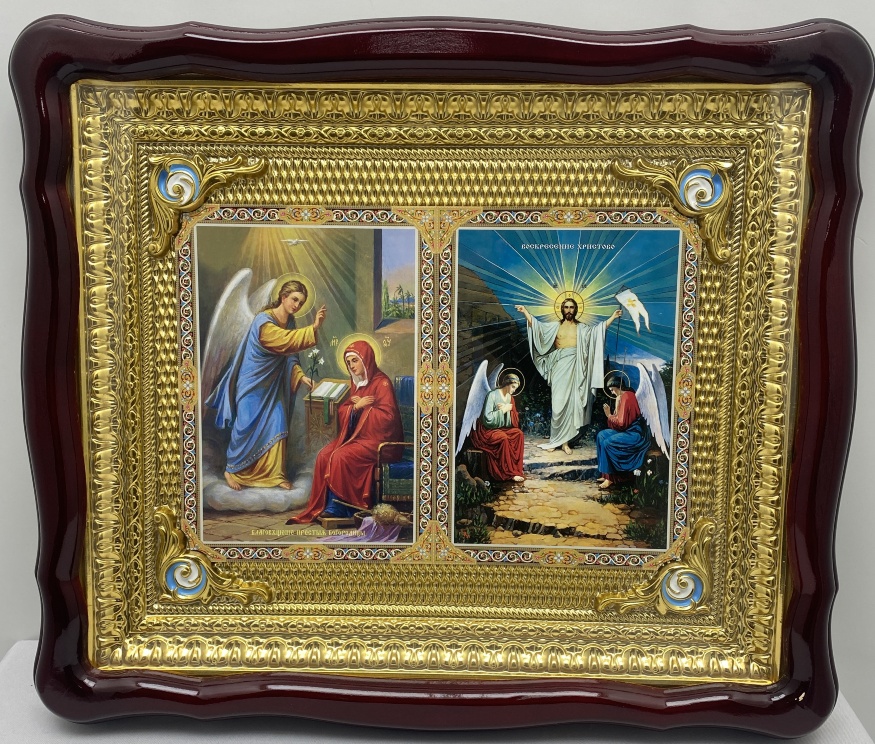 Icoană dublă Bunavestire | Învierea lui Hristos 48×42cm