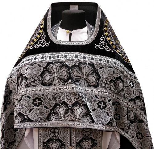 Veșmânt preoțesc combinat din brocart „Crucea Athonită”, cu epitrahil brodat, broderie „Cerc”
