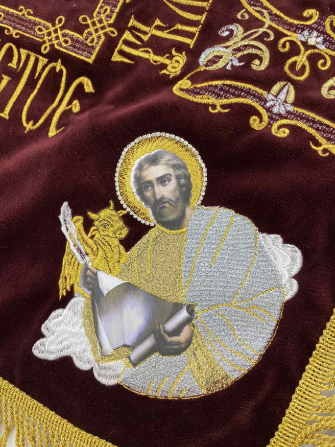 Epitaf brodat pe catifea în limba slavonă bisericească (broderie Ornament 2 cu îngeri) 120x80cm