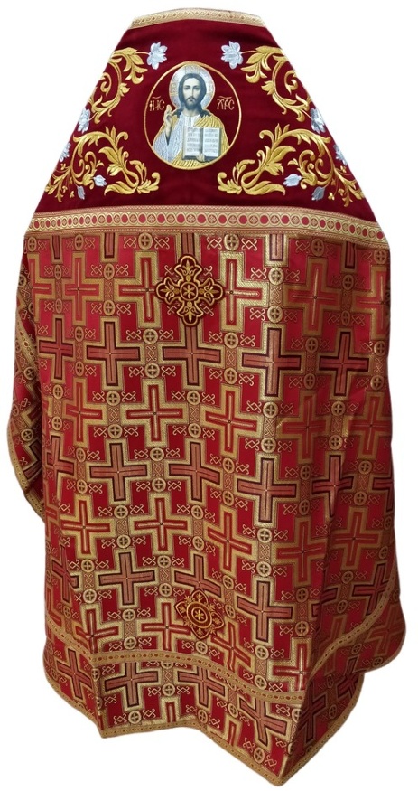 Veșmânt preoțesc combinat din brocart „Crucea Lavrei” cu epitrahil brodat, broderie „Trandafir”