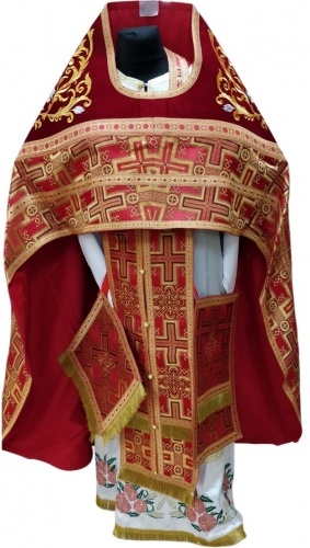 Veșmânt preoțesc combinat din brocart „Crucea Lavrei” cu epitrahil brodat, broderie „Trandafir”