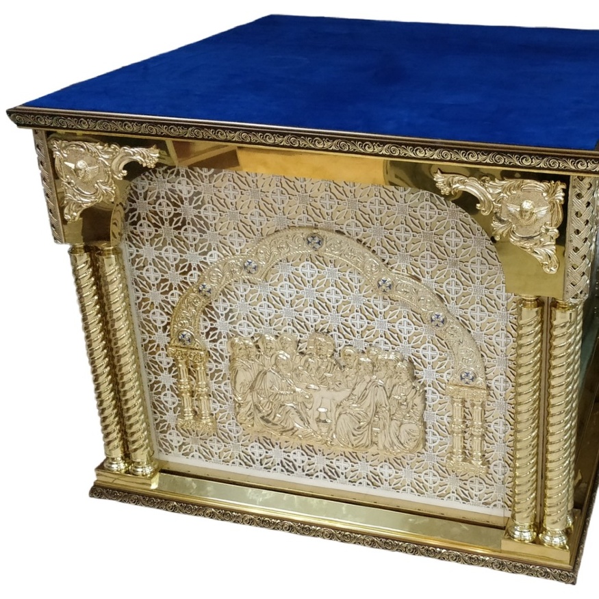 Riză pentru prestol 100х100 (interior) cu turnare, tăiere cu laser, MDF alb și iluminare