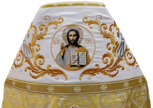 Veșmânt preoțesc combinat din brocart „Crucea grecească”, cu epitrahil brodat, broderie „Broderie nouă”