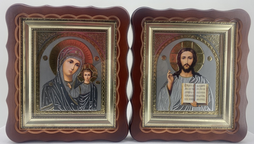 Icoane „Pereche de cununie” litografiată, gri, cutie fără acoperire, patină, 27x25cm