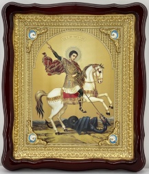 Icoană Minunea Sfântului Gheorghe Purtătorul de Biruință despre Balaur 48×42cm