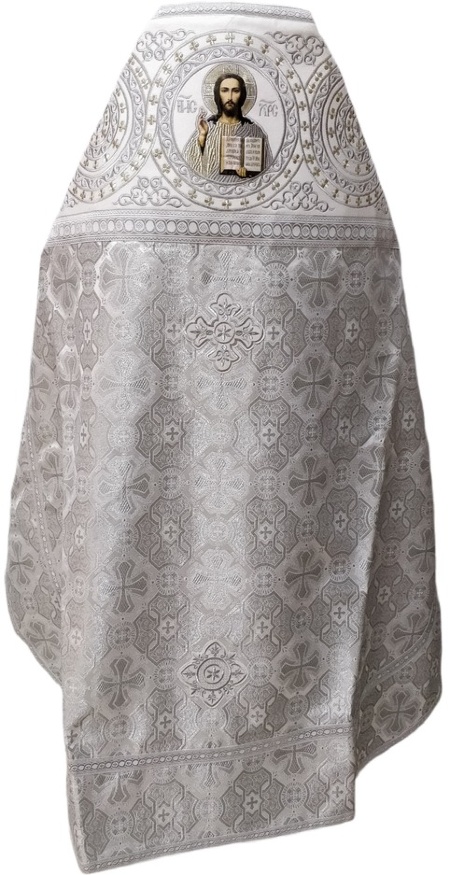 Veșmânt preoțesc combinat din brocart „Crucea Athonită”, cu epitrahil brodat, Broderie „Cerc”