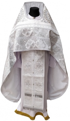Veșmânt preoțesc combinat din brocart „Crucea Athonită”, cu epitrahil brodat, Broderie „Cerc”