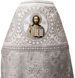 Veșmânt preoțesc combinat din brocart „Crucea Athonită”, cu epitrahil brodat, Broderie „Cerc”