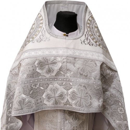 Veșmânt preoțesc combinat din brocart „Crucea Athonită”, cu epitrahil brodat, Broderie „Cerc”