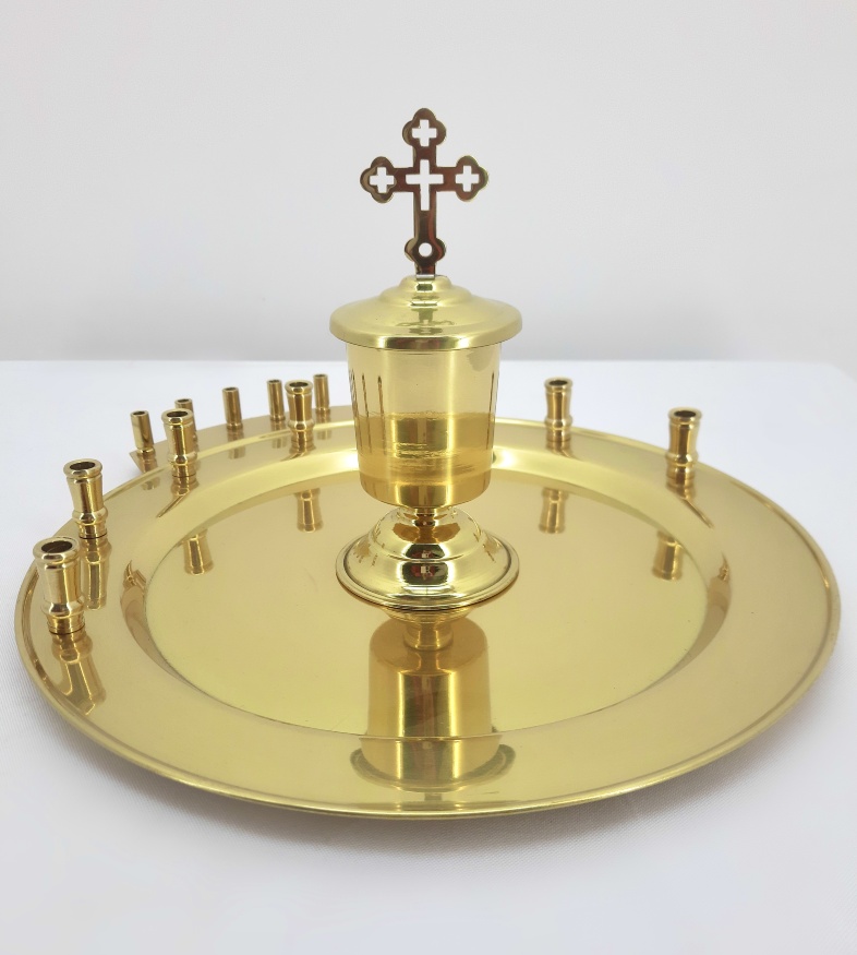 Set pentru Sfântul Maslu, alamă, fără recipiente, Ø30,4cm înălțime 18cm, fără recipiente