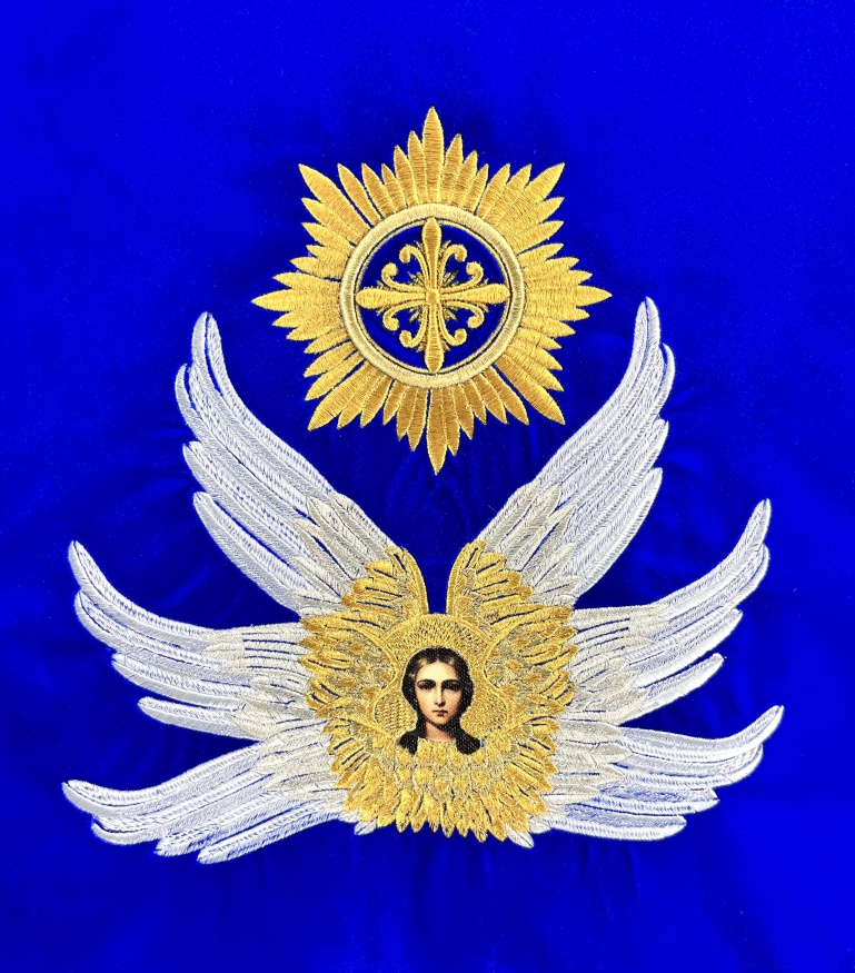 Veșmânt preoțesc combinat brodat pe catifea, cu icoane brodate, broderie „Crini”