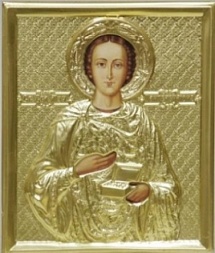 Icoană Sfântului Mare Mucenic Pantelimon în riză 11×13