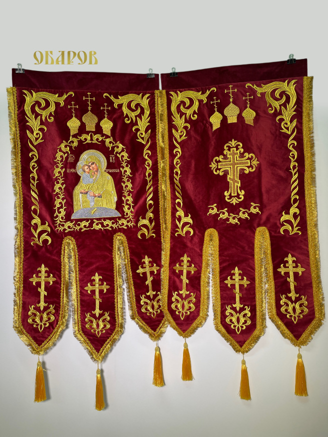 Prapuri (pereche icoană a Maicii Domnului „Pociaevskaia” și Sfântul Cuvios Amfilohie de la Pociaev) broderie „Cupolă”