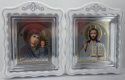 Icoane "Perechea de cununii" litografie gri, patină albă argintiu 30х24cm