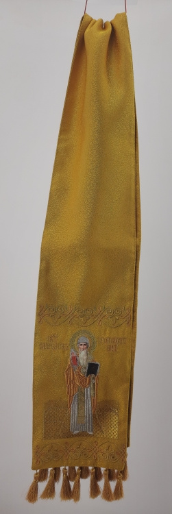 Semn de carte din brocard, cu icoana Sfântului Spiridon al Trimitundei