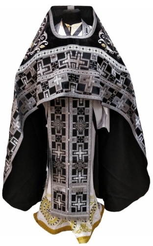 Veșmânt preoțesc combinat din brocart „Crucea grecească”, cu epitrahil brodat, broderie „Trandafir”
