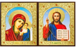 Icoană: „Perechea de cununie” (fundal albastru) 18x21