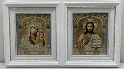 Icoane „Pereche de cununie” (tipăritură, imprimare cu foaie de aur și argint, ramă albă, dreptunghiulară) 26×23cm