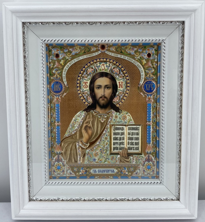 Icoane „Pereche de cununie” (tipăritură, imprimare cu foaie de aur și argint, ramă albă, dreptunghiulară) 26×23cm