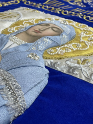Плащаница Богородицы на бархате 165×100 см (вышивка орнамент, вышитая и расшитая середина)