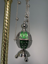 Кадило шестигранное, серебро с цветной эмалью с колокольчиками