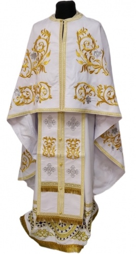 Облачение священника греческого покроя, вышитое на габардине, вышивка «Роза» с нашивным галуном