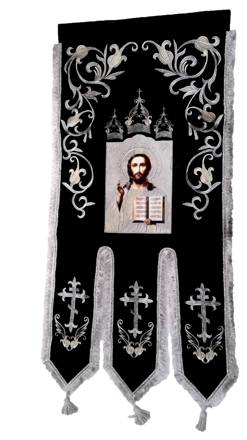 Хоругви вышитые (пара), вышивка "лилия", вышитая икона и крест
