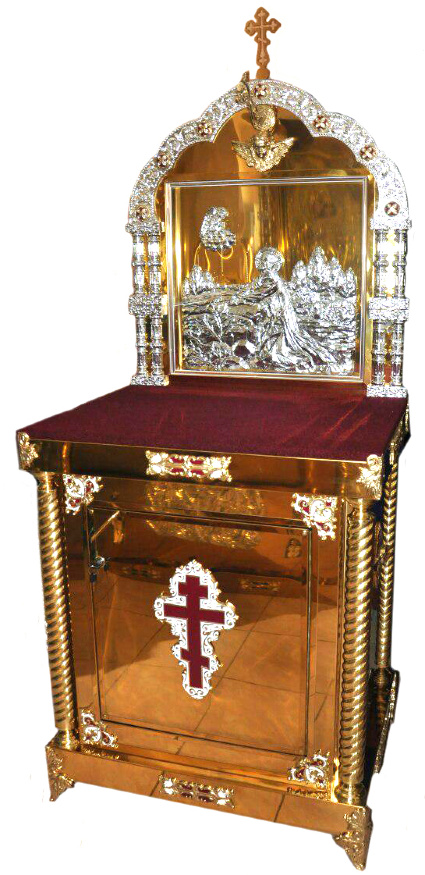 Жертвенник-киот (малый крест), на двух колоннах, с иконой 70x80 (высота 98,5–220 см)