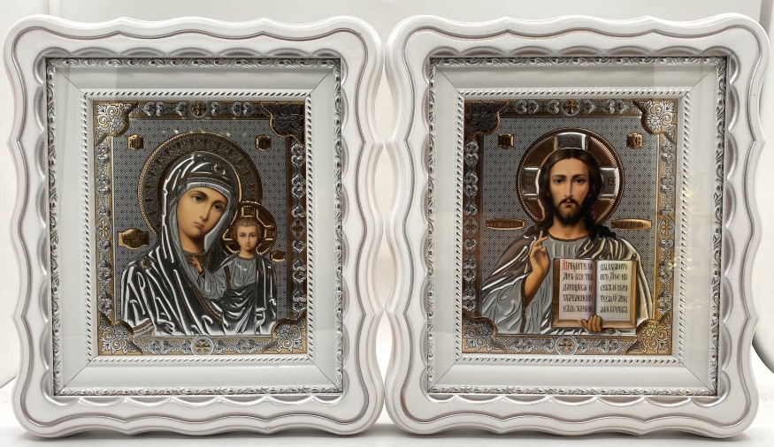 Иконы «Венчальная пара» литография, тиснение, белый, патинированное золото, 27х24 см