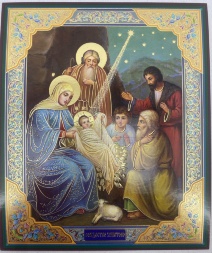 Икона Рождество Христово (золочёная кипарисовая) 15х18 см
