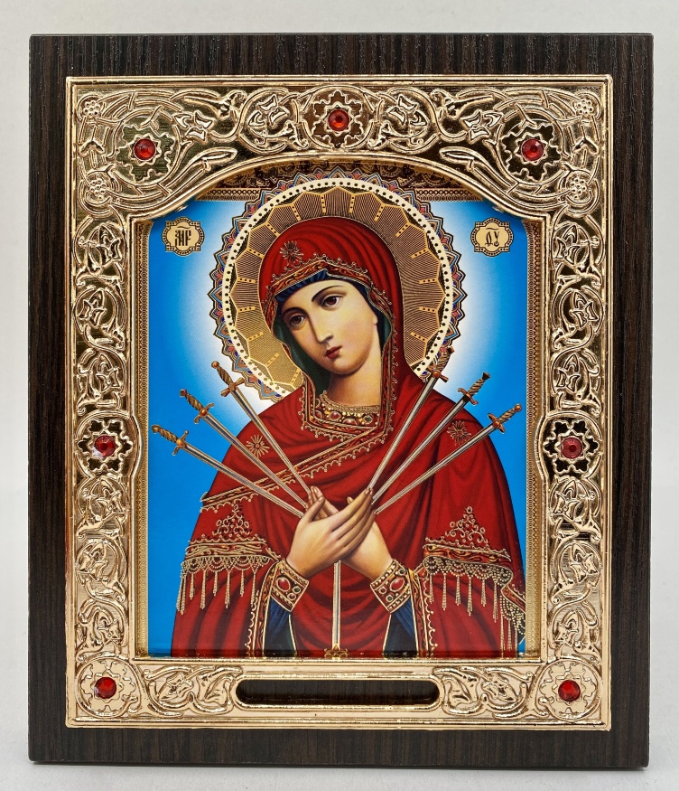 Икона Божией Матери «Семистрельная» (голубой фон) 15×18