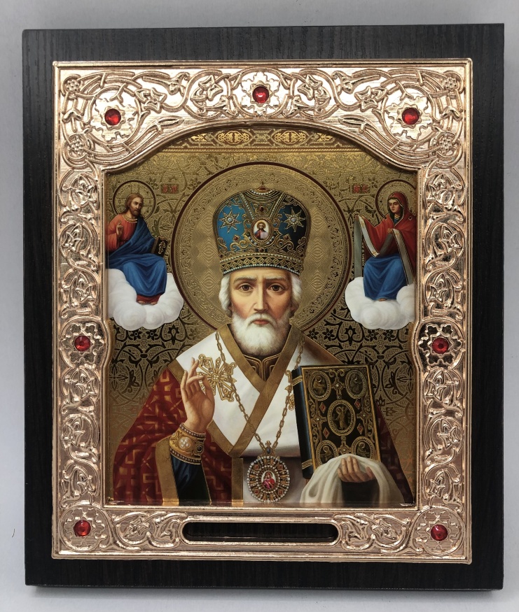 Икона святителя Николая Чудотворца, золотой фон, синяя митра, 15x18