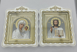 Иконы "Венчальная пара" литография, серая, белое патинирование, золото, 30х24 см