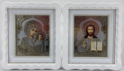 Иконы "Венчальная пара" (литография, купольная, с цветочным орнаментом) белая, без покрытия, 27х24 см