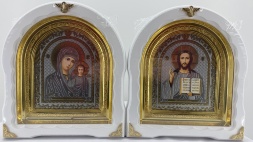 Иконы «Венчальная пара» литография павлин белый без покрытия золото в раме 27×25 см