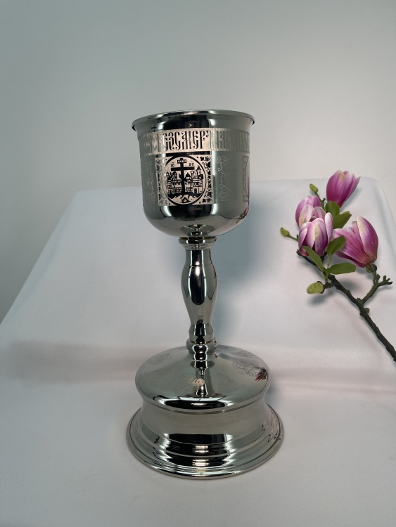 Потир — чаша 2 литра, никелирование, лазерная гравировка, высота 34,5 см