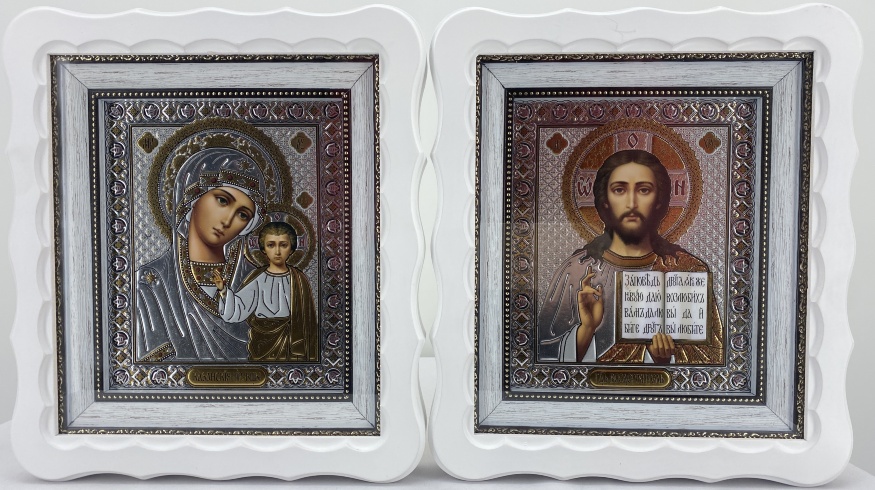 Иконы "Венчальная пара" (лик прямой, роза) белый без покрытия 27х24 см