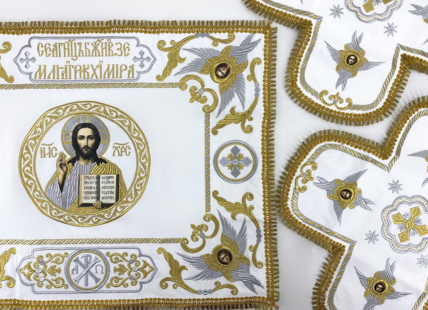 Покровцы и воздух с вышивкой, икона Спаситель, с бахромой