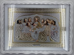 Икона Тайная Вечеря 55×41 см, белая рама, патинирование