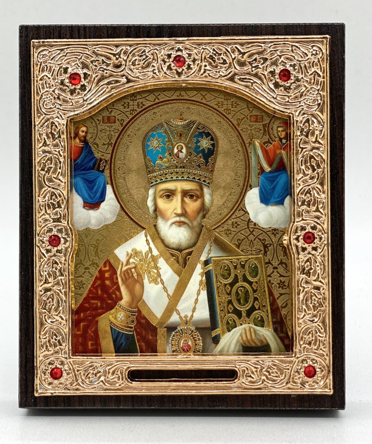 Икона святителя Николая Чудотворца золотой фон, голубая митра 11x13