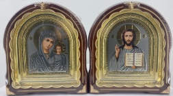 Икона "Венчальная пара", литография серая, оклад золочёный патинированный, рама золочёная, 27х25 см