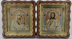 Иконы "Венчальная пара" литография купол — золото, голубой, коричневый, патинированное золото 27х24 см