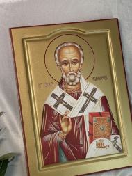 Икона Святителя Николая Чудотворца, печатная на деревянном планшете, матовая