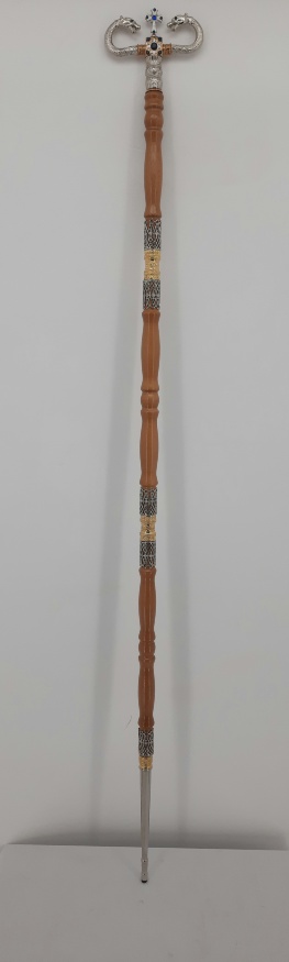 Жезл деревянный комбинированный (со змеями), эмаль и камни 149х15,5 см